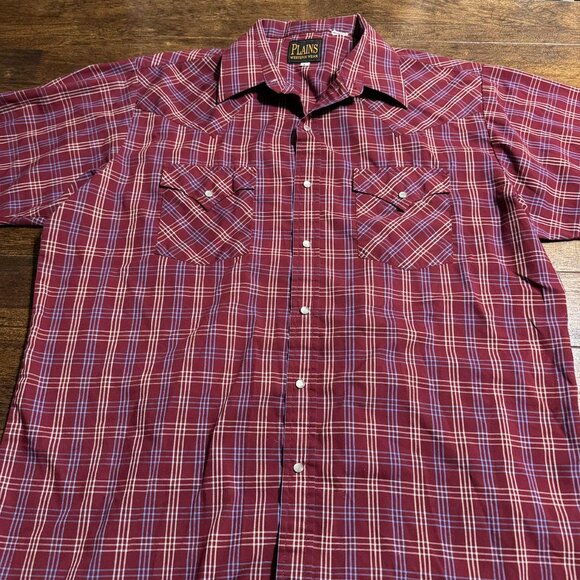 Plains Western Wear Red Mens Pearl Snap Button Down Short Sleeve Shirt Size L - Picture 3 of 10